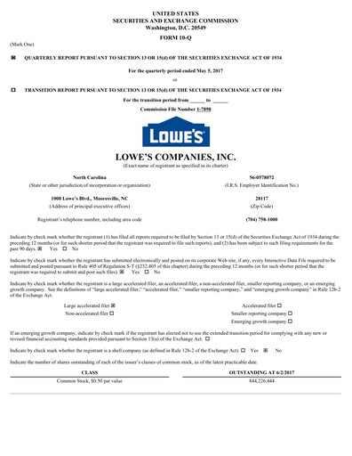 Miniature Lowe's Companies Rapport trimestriel 2017-q1