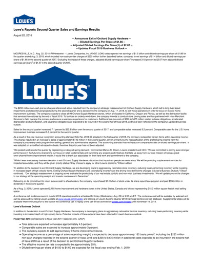 Thumbnail Lowe's Companies Quarterly Report 2018-q2