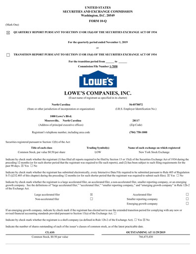 Thumbnail Lowe's Companies Quarterly Report 2019-q3