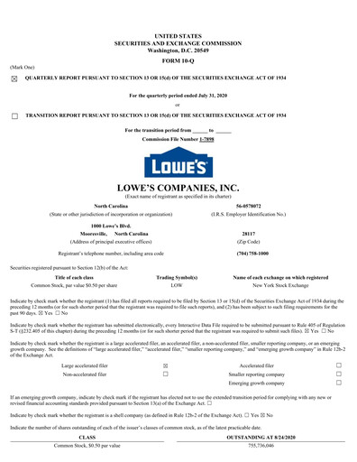 Miniature Lowe's Companies Rapport trimestriel 2020-q2