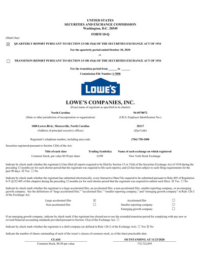 Miniature Lowe's Companies Rapport trimestriel 2020-q3