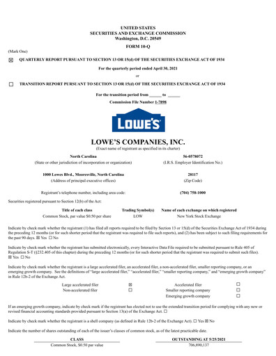 Miniature Lowe's Companies Rapport trimestriel 2021-q1