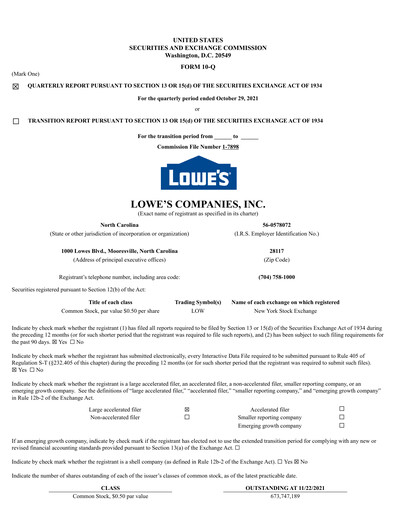 Miniature Lowe's Companies Rapport trimestriel 2021-q3