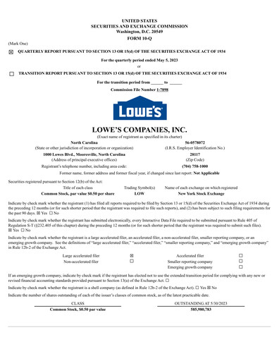 Miniature Lowe's Companies Rapport trimestriel 2023-q1