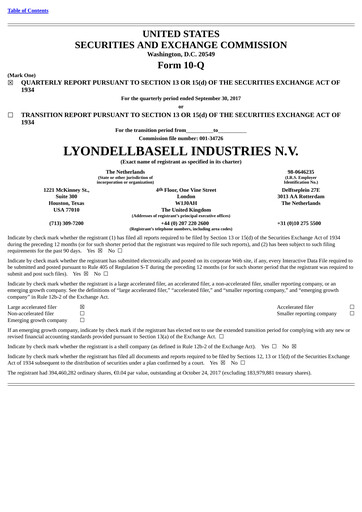Thumbnail LyondellBasell Quarterly Report 2017-q3
