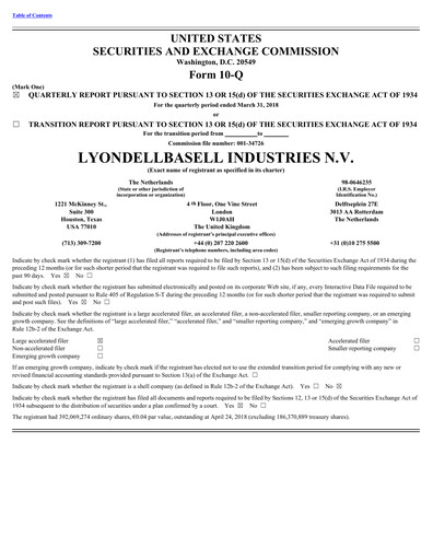 Thumbnail LyondellBasell Quarterly Report 2018-q1