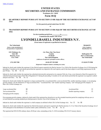 Thumbnail LyondellBasell Quarterly Report 2018-q2