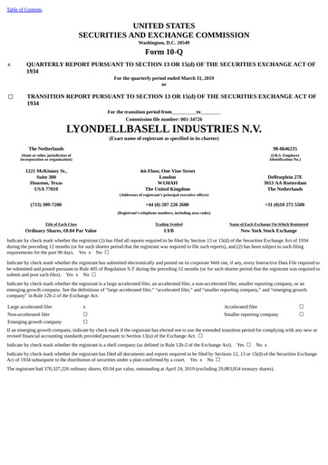 Thumbnail LyondellBasell Quarterly Report 2019-q1