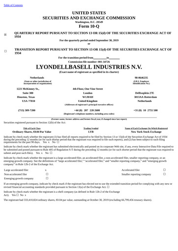 Thumbnail LyondellBasell Quarterly Report 2019-q3
