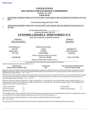 Thumbnail LyondellBasell Quarterly Report 2020-q1