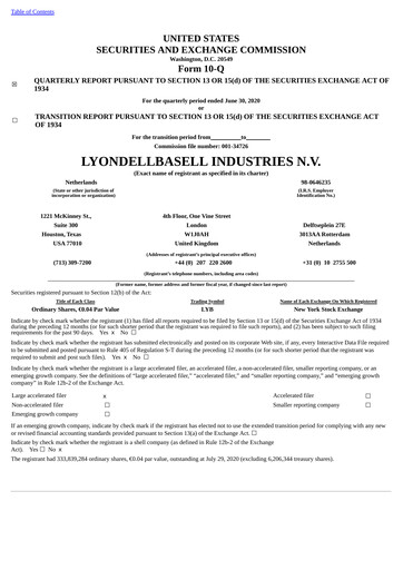 Thumbnail LyondellBasell Quarterly Report 2020-q2