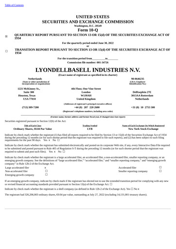 Thumbnail LyondellBasell Quarterly Report 2022-q2