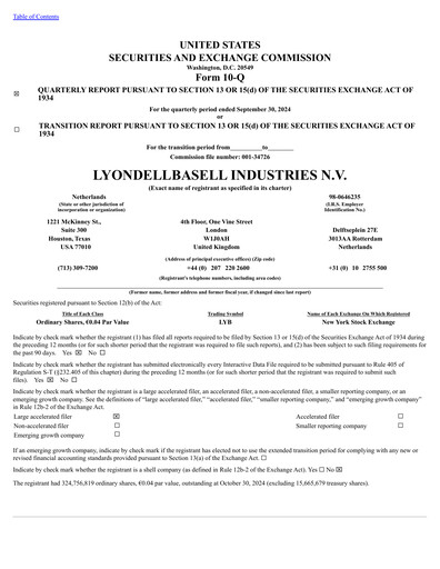 Thumbnail LyondellBasell Quarterly Report 2024-q3
