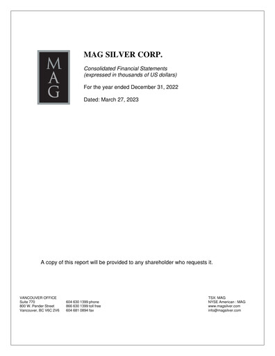 Thumbnail MAG Silver Financial Statement 2022