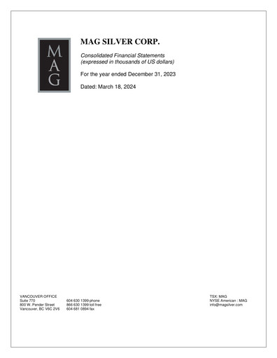 Thumbnail MAG Silver Financial Statement 2023