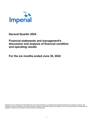 Thumbnail Imperial Oil
 Financial Statement 2024-h1