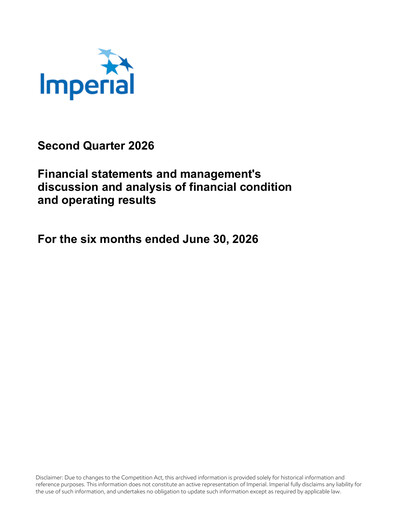 Thumbnail Imperial Oil
 Financial Statement 2026-h1