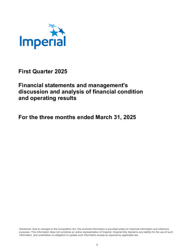 Thumbnail Imperial Oil
 Quarterly Report 2025-q1