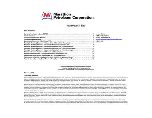 Thumbnail Marathon Petroleum Quarterly Report 2025-q4