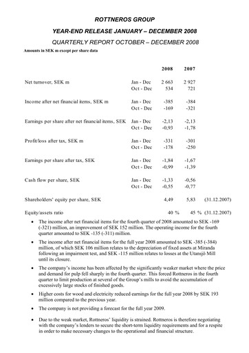 Thumbnail Rottneros Financial Statement 2008