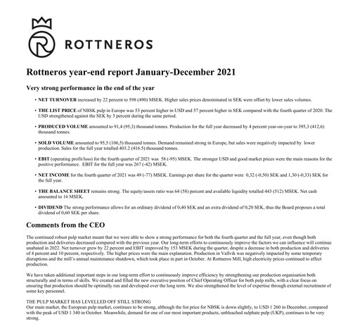 Thumbnail Rottneros Quarterly Report 2021-q4