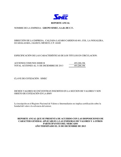 Thumbnail Grupo Simec Annual Report 2013