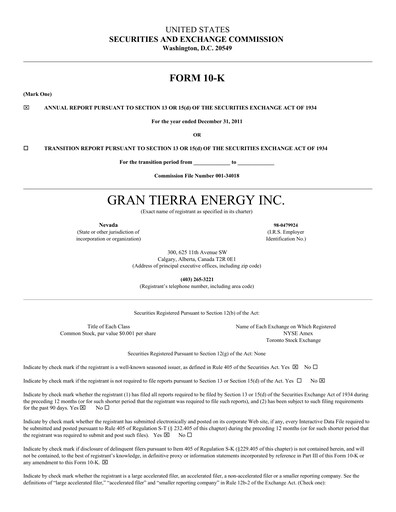 Thumbnail Gran Tierra Energy Annual Report 2011