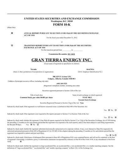 Thumbnail Gran Tierra Energy Annual Report 2012