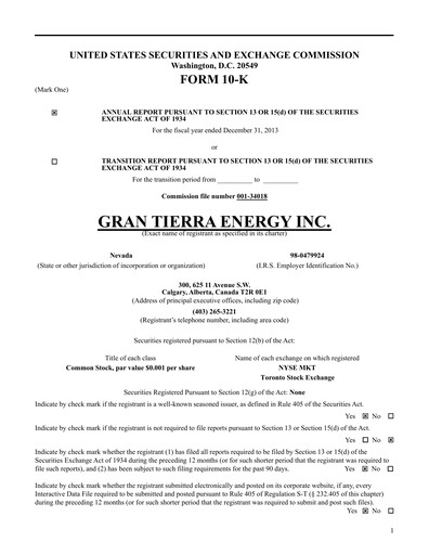 Thumbnail Gran Tierra Energy Annual Report 2013