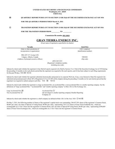 Thumbnail Gran Tierra Energy Quarterly Report 2011-q1