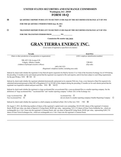 Thumbnail Gran Tierra Energy Quarterly Report 2011-q2