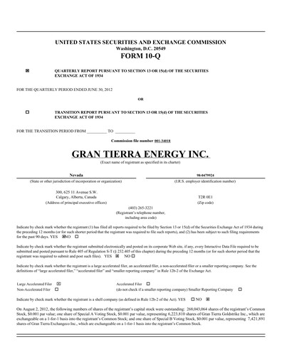 Thumbnail Gran Tierra Energy Quarterly Report 2012-q2