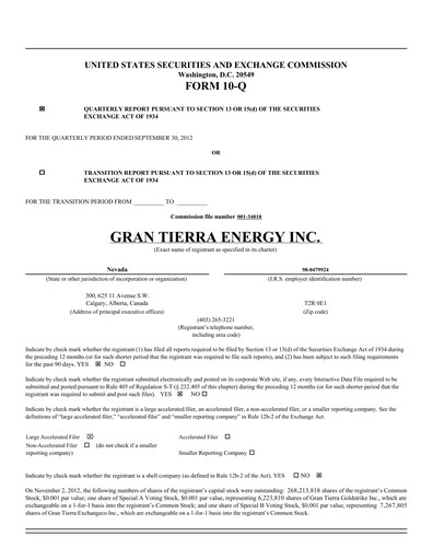 Thumbnail Gran Tierra Energy Quarterly Report 2012-q3