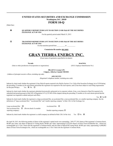 Thumbnail Gran Tierra Energy Quarterly Report 2013-q1