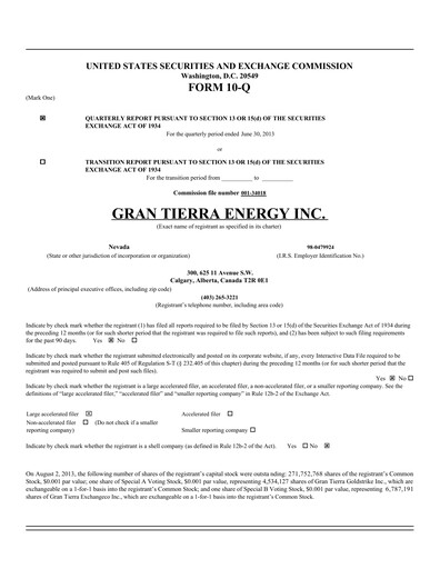 Thumbnail Gran Tierra Energy Quarterly Report 2013-q2