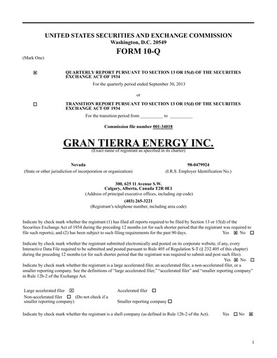 Thumbnail Gran Tierra Energy Quarterly Report 2013-q3
