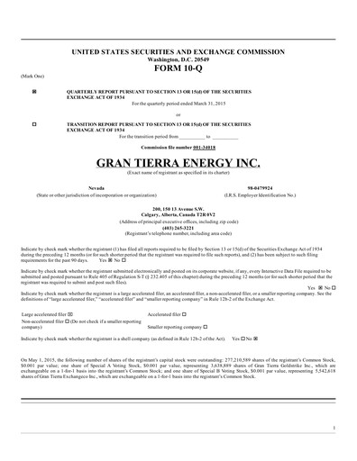 Thumbnail Gran Tierra Energy Quarterly Report 2015-q1