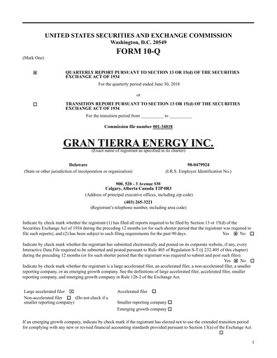 Thumbnail Gran Tierra Energy Quarterly Report 2018-q2