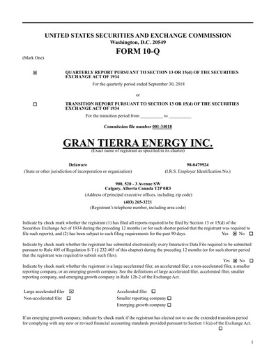Thumbnail Gran Tierra Energy Quarterly Report 2018-q3