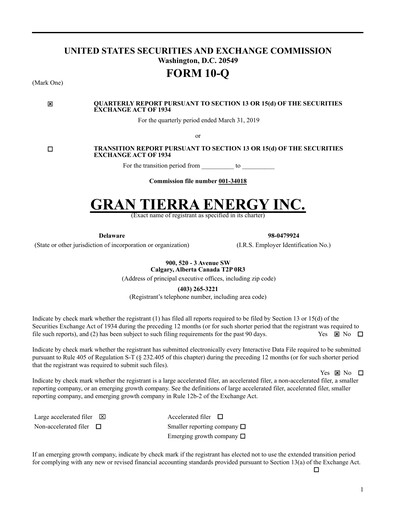 Thumbnail Gran Tierra Energy Quarterly Report 2019-q1
