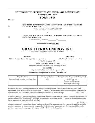 Thumbnail Gran Tierra Energy Quarterly Report 2019-q2