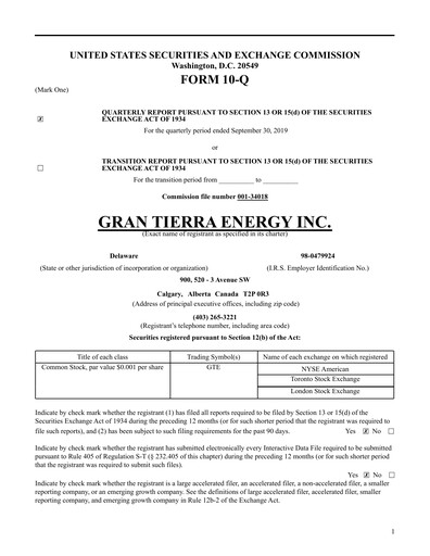 Thumbnail Gran Tierra Energy Quarterly Report 2019-q3