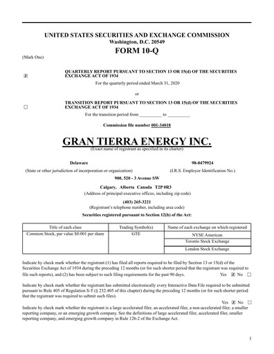Thumbnail Gran Tierra Energy Quarterly Report 2020-q1