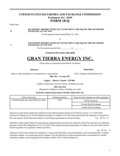 Thumbnail Gran Tierra Energy Quarterly Report 2021-q1
