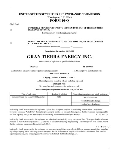 Thumbnail Gran Tierra Energy Quarterly Report 2021-q2