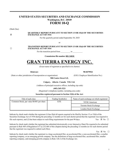 Thumbnail Gran Tierra Energy Quarterly Report 2025-q3