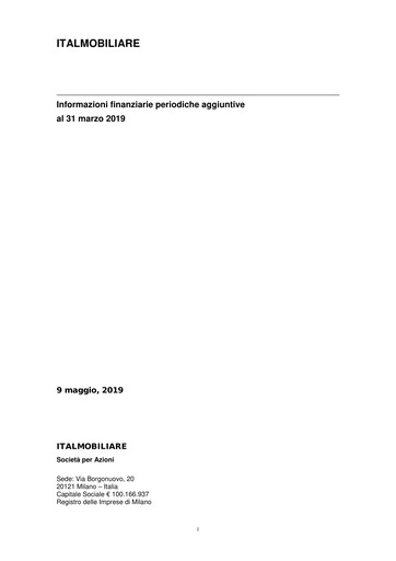 Miniature Italmobiliare Rapport trimestriel 2019-q1