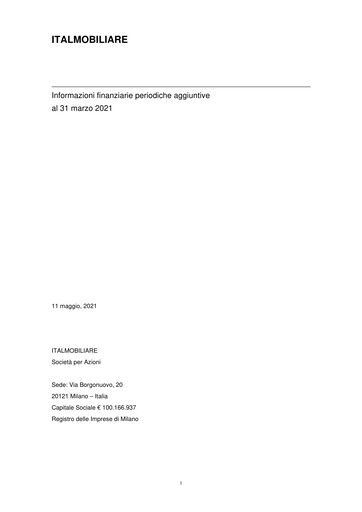 Miniature Italmobiliare Rapport trimestriel 2021-q1