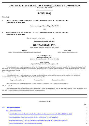 Thumbnail Globalstar
 Quarterly Report 2006-q3