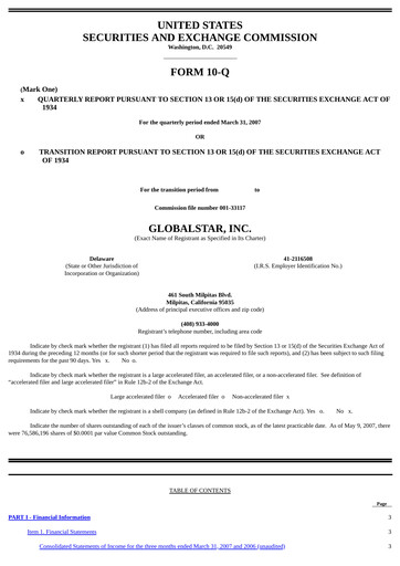 Thumbnail Globalstar
 Quarterly Report 2007-q1